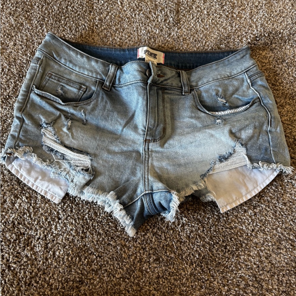 PINK Victoria's Secret Blue Distressed Jean Shorts